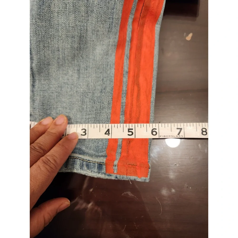 HOMME + FEMME Red Stripe Jeans Size 32 Logo Denim‎ Ankle Zip Distressed YKK